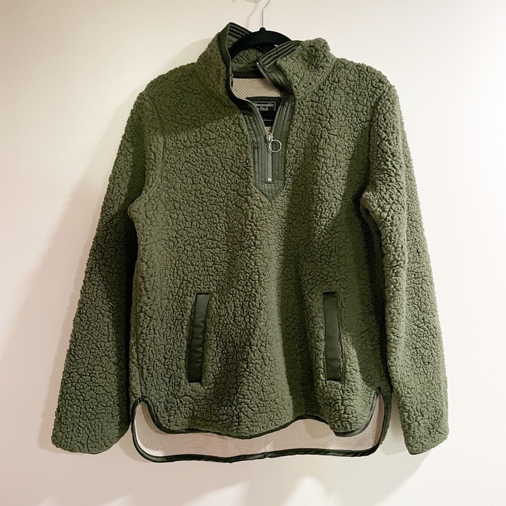 Abercrombie & Fitch Olive Green Sherpa Quarter Zip Sz Medium